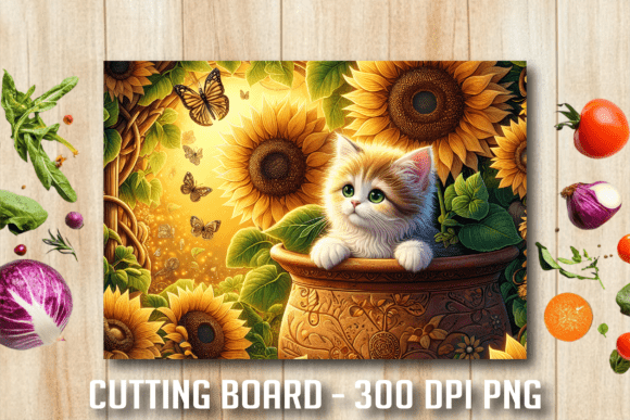 Adorable DIY Kitchen Decor: The Kitten & Sunflower Cutting Board