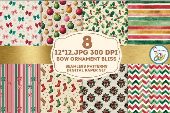 Bow Ornament Bliss: Elevate Your Holiday Designs with Seamless Patterns