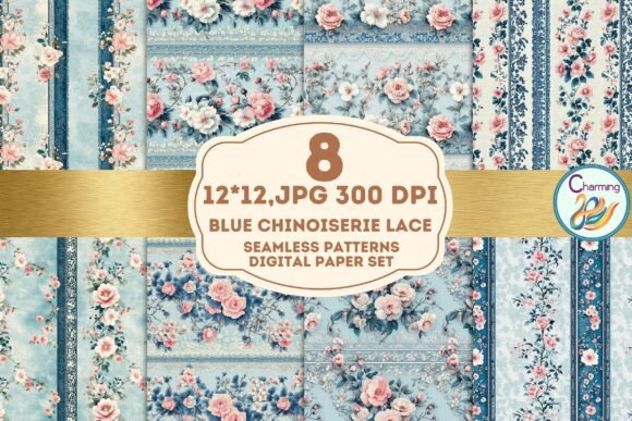 Elegant Blue Chinoiserie Lace Patterns for Creative Projects