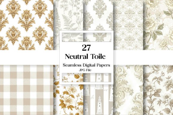 Neutral Toile Digital Paper Pack: Timeless Design for Modern Projects