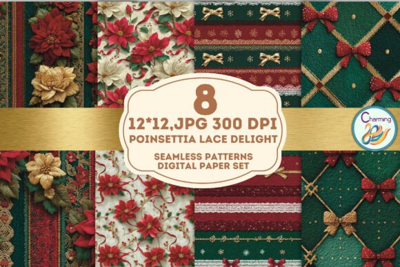 Seamless Paper: Poinsettia Lace Delight for Festive & Floral Designs