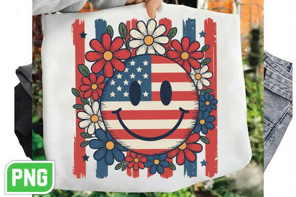 Smiley Face America Floral Checkered PNG: A Playful Design Asset