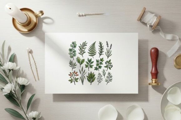 Various Green Leaves and Herbs: A Digital Design Asset